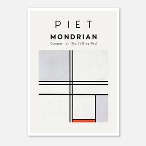 Galrie Piet Mondrian Composition No. 1 Gray-Red Art Print for Modern Decor, Poster Only, 70 x 100cm (28 x 40inch)