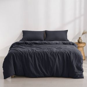 Dreamaker Superfine Washed Microfibre Quilt Cover Set Navy King Single Bed