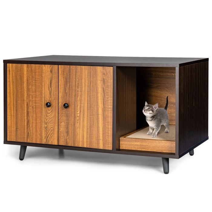 Costway Wooden Sideboard 2in1 Storage Cabinet w/2 Doors & Scratching Pad
