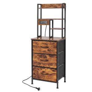Levede Bedside Table with Charging Station 3 Drawer RGB Light Night Stand Brown