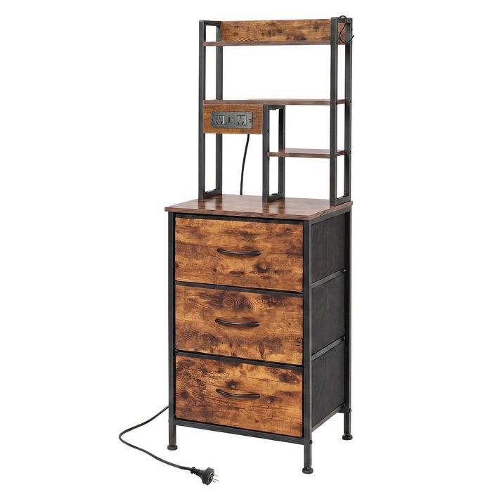 Levede Bedside Table with Charging Station 3 Drawer RGB Light Night Stand Brown