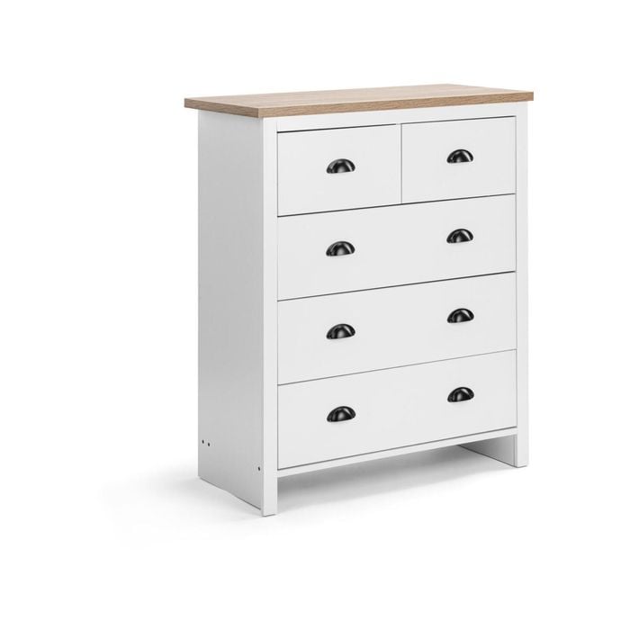 Hampton Chest 5 Drawers Tallboy Storage Dresser Storage Cabinet White And Woodgrain