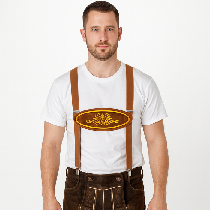 Oktoberfest German Lederhosen Suspenders Adult Costume Party Accessory in Brown