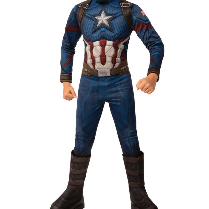 Captain America Deluxe Halloween Costume Child Official Marvel Padded Jumpsuit with Mask and Belt, 6-8 Years