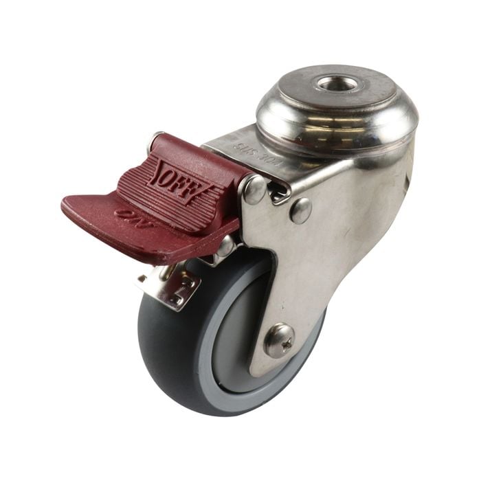Easyroll 75mm Grey G7 Series Rubber Swivel Brake Bolt Hole Castors