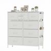 Advwin Chest of Drawers Fabric with 10 Drawers and Side Pockets White