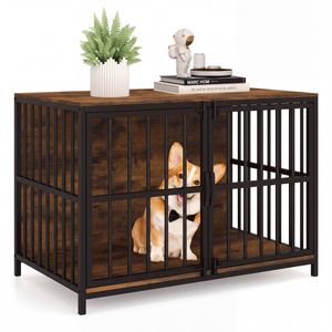 Costway 100cm Dog Kennel Heavy-duty Dog Cage Crate Brown