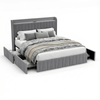 Advwin Bed Frame Queen Size With Upholstered Headboard 4 Storage Drawers Charging Station Grey