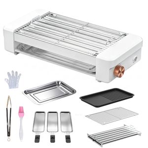 YOPOWER 4 in 1 Electric Grill with Hot Dog Roller Rack and 3 Trays, White