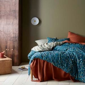 Lisa Teal Washed Cotton Printed Quilt Cover Set