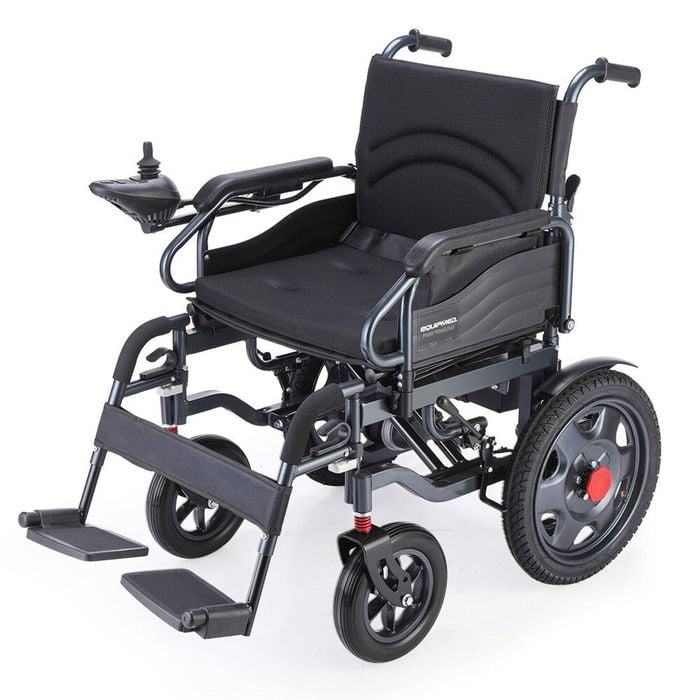 EQUIPMED Electric Folding Wheelchair, Wide Bariatric Chair Seat, Comfortable for S-XL, Long Range, Black