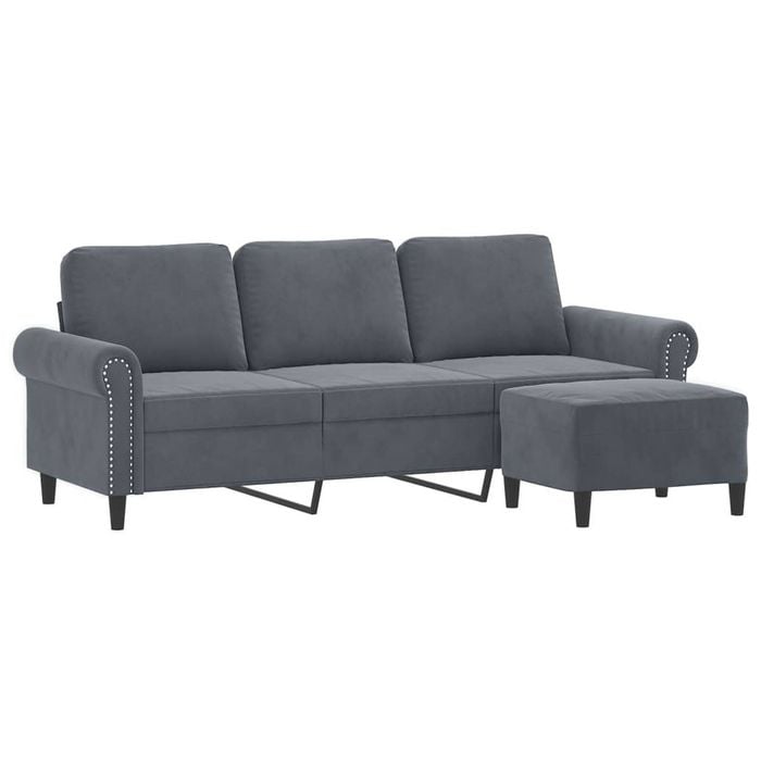 vidaXL 3-Seater Sofa Couch with Footstool Sofa Chair Settee Dark Grey Velvet