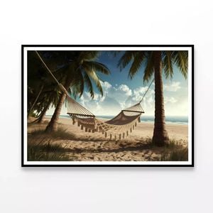 Hammock, Palm Trees on a Beach  Print 100% Australian Made 120x90cm  (Poster)