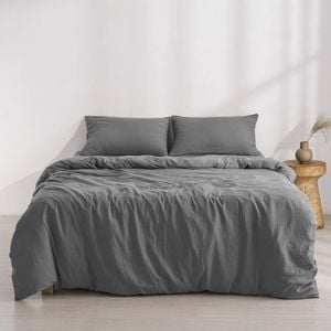 Dreamaker Superfine Washed Microfibre Quilt Cover Set Charcoal Queen Bed