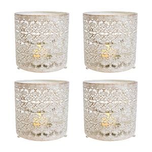 4PK LVD Metal/Glass Votive Moroc 13cm Medium-1 Pillar Candle Holder - Beige