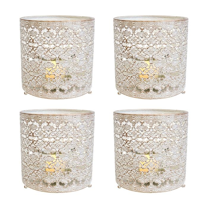4PK LVD Metal/Glass Votive Moroc 13cm Medium-1 Pillar Candle Holder - Beige