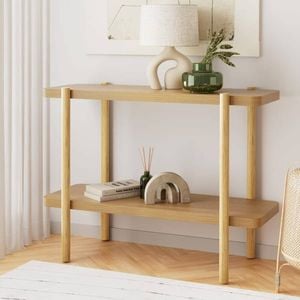 Homfurn 92cm 2-tier Console Table – Minimalist Design, Honeycomb Board, Pine Wood Legs, Pine Finish