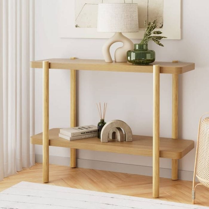 Homfurn 92cm 2-tier Console Table – Minimalist Design, Honeycomb Board, Pine Wood Legs, Pine Finish