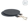 Argon Tableware 35cm Round Serving Paddle - Set of 2 Natural Slate Raw Cut Serving Platter Pizza Savoury Placemat Cheese Board