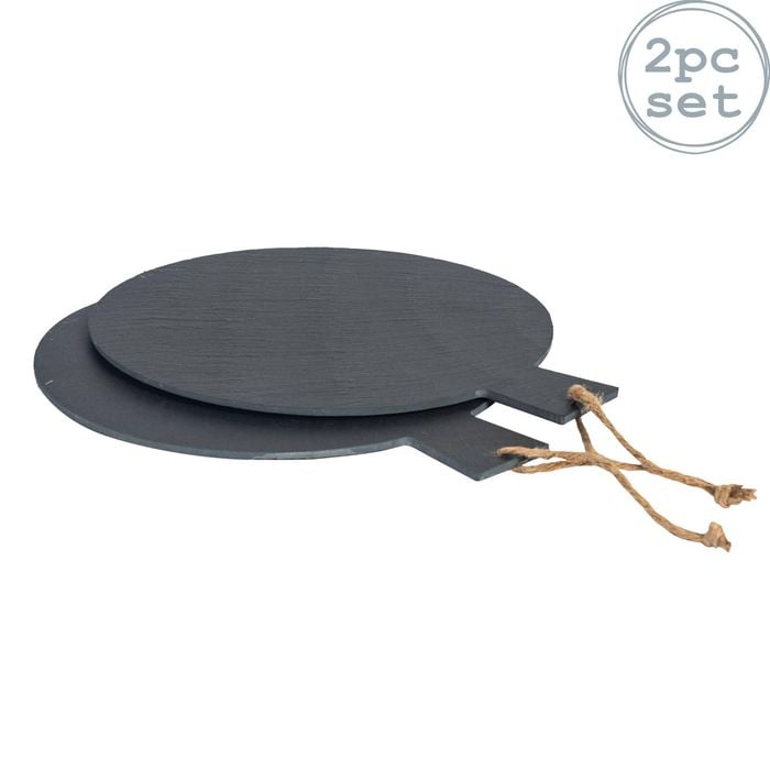 Argon Tableware 35cm Round Serving Paddle - Set of 2 Natural Slate Raw Cut Serving Platter Pizza Savoury Placemat Cheese Board
