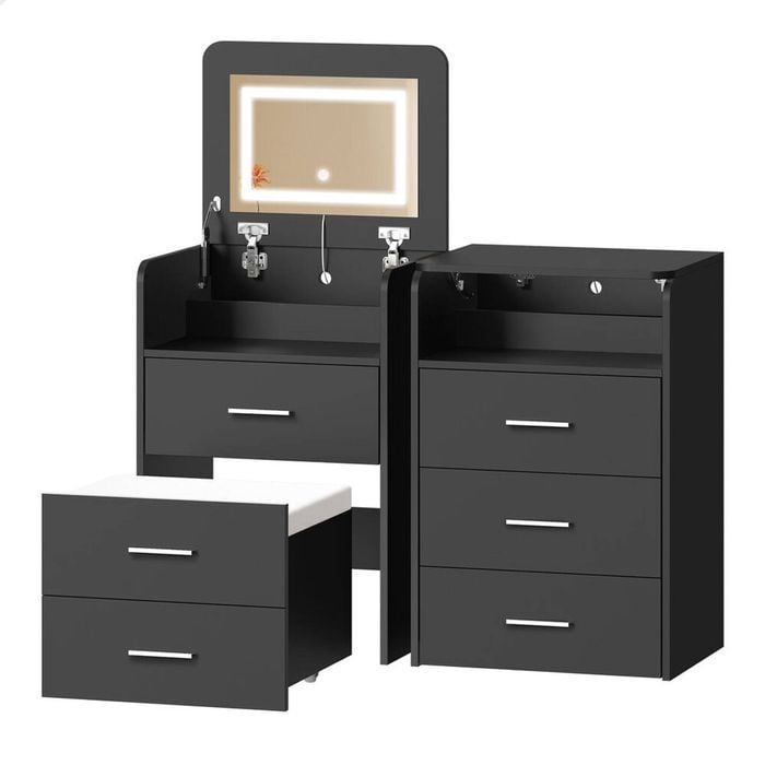 ALFORDSON 2x Dressing Table Stool Bedside Table Black - Bunnings Australia