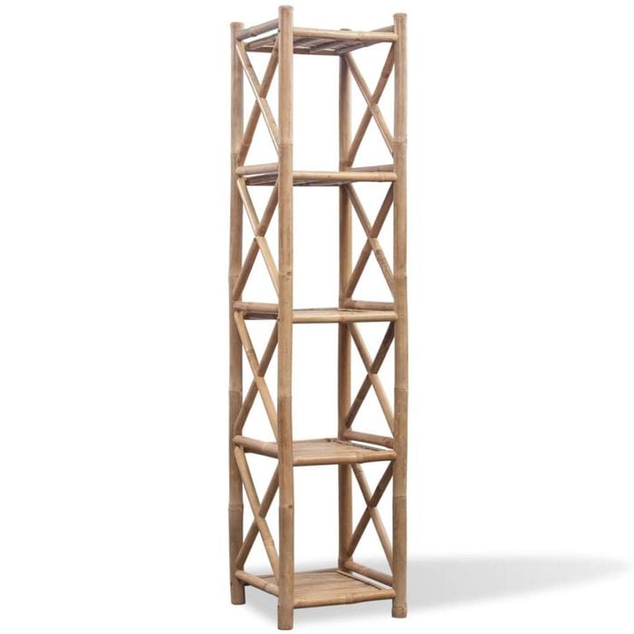 vidaXL 5-Tier Square Bamboo Shelf Free Standing Tower Rack Storage Organiser