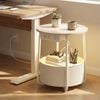 Advwin Side Table Sofa End Table w/ Charging Station Round Bedside Table w/ Basket Beige