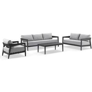 Bronte 3+2+1 Outdoor Aluminium Lounge Setting Charcoal With Coffee Table & Textured Olefin Grey Cushions