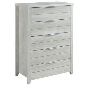 Tallboy with 5 Storage Drawers Natural Wood like MDF in White Ash Colour