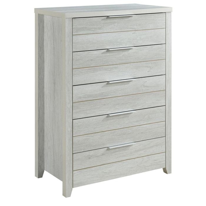 Tallboy with 5 Storage Drawers Natural Wood like MDF in White Ash Colour