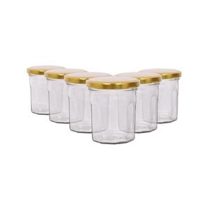 Argon Tableware 150ml Glass Jam Jars With Airtight Gold Lids - Set Of 6 Empty Screw Top Kitchen Storage Preserving Jar