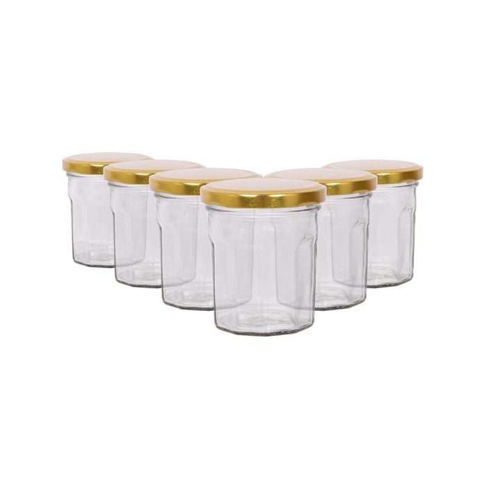 Argon Tableware 150ml Glass Jam Jars With Airtight Gold Lids - Set Of 6 Empty Screw Top Kitchen Storage Preserving Jar