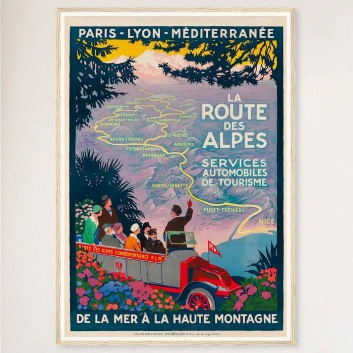 Galrie Vintage Paris Lyon Mediterranean Alps Route Travel Poster Classic French Artwork, Wood Frame, A1 60 x 84cm (23 x 33inch)