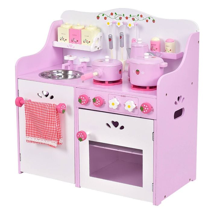 Costway Kids Kitchen Pretend Play Set Wooden Cooking Toys