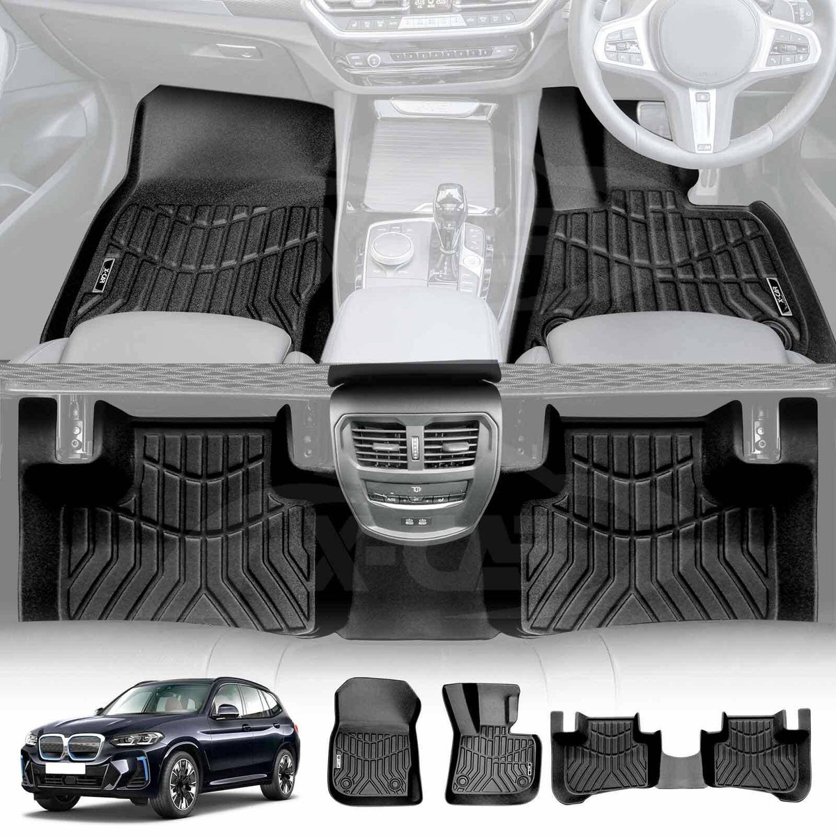 3D All-Weather Floor Mats for BMW iX3 2023-2024 Heavy Duty Customized ...