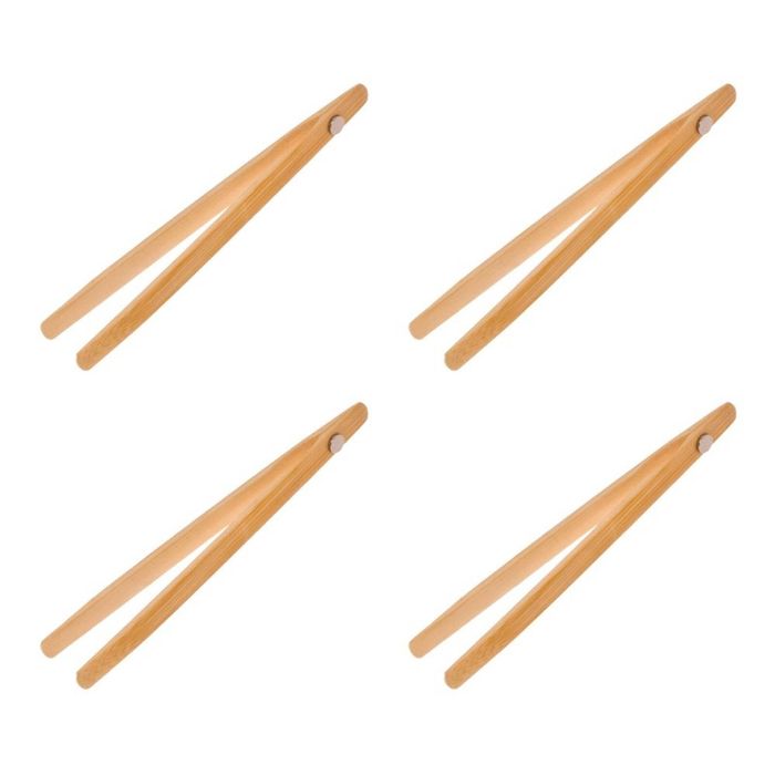 4x Appetito Bamboo Toast Tongs W/ Magnet 20cm Home Kitchen Cooking Utensils