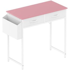 Ufurniture 80cm Home Office Computer Desk Study Table with Drawers & Side Pockets Vanity Desk with Hooks Pink