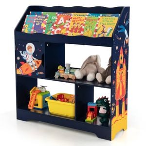 Costway 3-in-1 Kids Toy Storage Shelf Wood Bookshelf Playroom Bedroom Blue