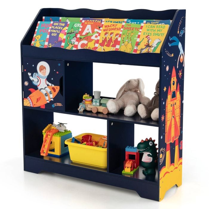 Costway 3-in-1 Kids Toy Storage Shelf Wood Bookshelf Playroom Bedroom Blue