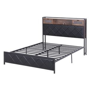 Artiss Queen Bed Frame With Led Lights And Storage Headboard Charging Station