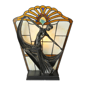 G&g Leadlight Art Deco Table Lamp Orange