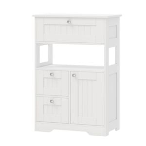 Advwin Bathroom Floor Cabinet Wooden Storage Unit w/ Adjustable Shelf & Drawers White