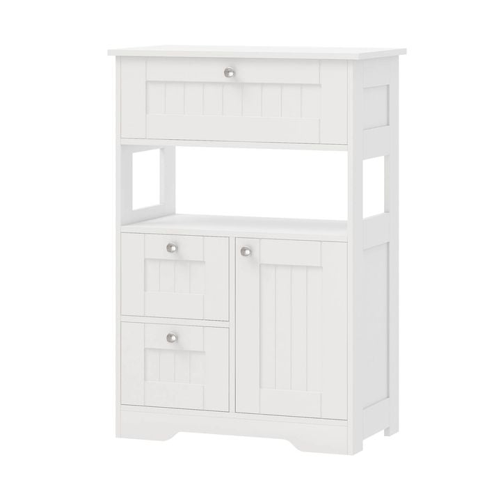 Advwin Bathroom Floor Cabinet Wooden Storage Unit w/ Adjustable Shelf & Drawers White