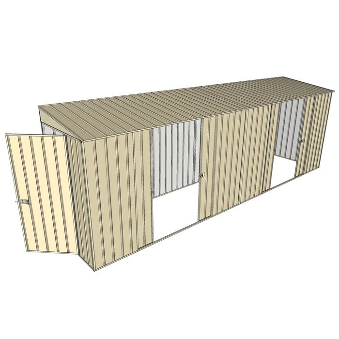 Build-A-Shed 1.2 x 6.0 x 2.0m Skillion Dual Double Sliding Side Doors Shed - Cream