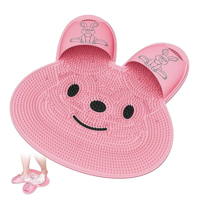 Catzon Shower Foot Scrubber Mat Rabbit-shaped Non-slip Suction-pink