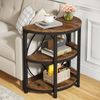 OAKORY Half-Moon 3-Tier End Table Rustic Brown with Black Metal Frame