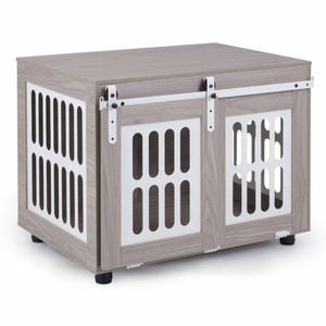 Costway 80cm Dog Crate Furniture Heavy Metal Kennel Pet Cage Sliding Door