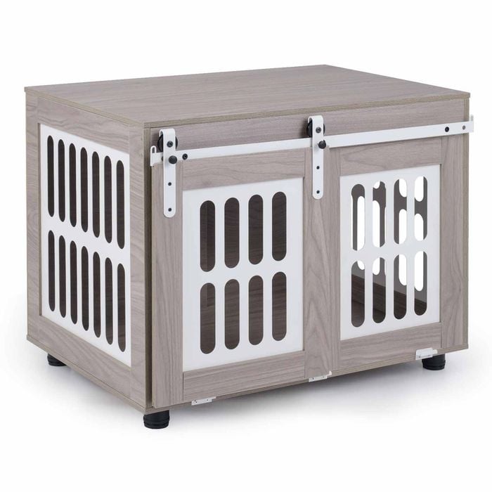 Costway 80cm Dog Crate Furniture Heavy Metal Kennel Pet Cage Sliding Door