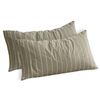 Dreamaker Rumi Washed Cotton King Pillowcase Twin Pack Olive with White Stripe
