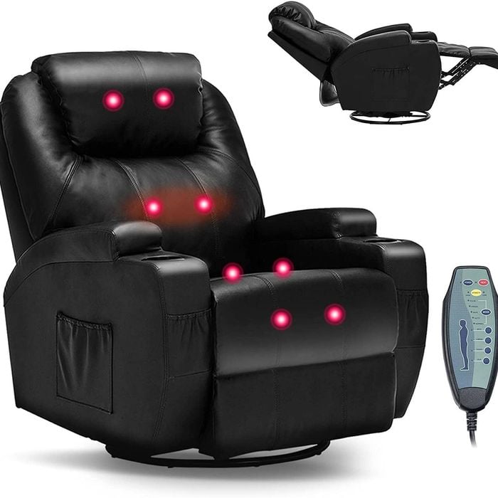 Advwin Recliner Electric Massage Chair Rotatable Heat Sofa Lounge Armchair Leather Black